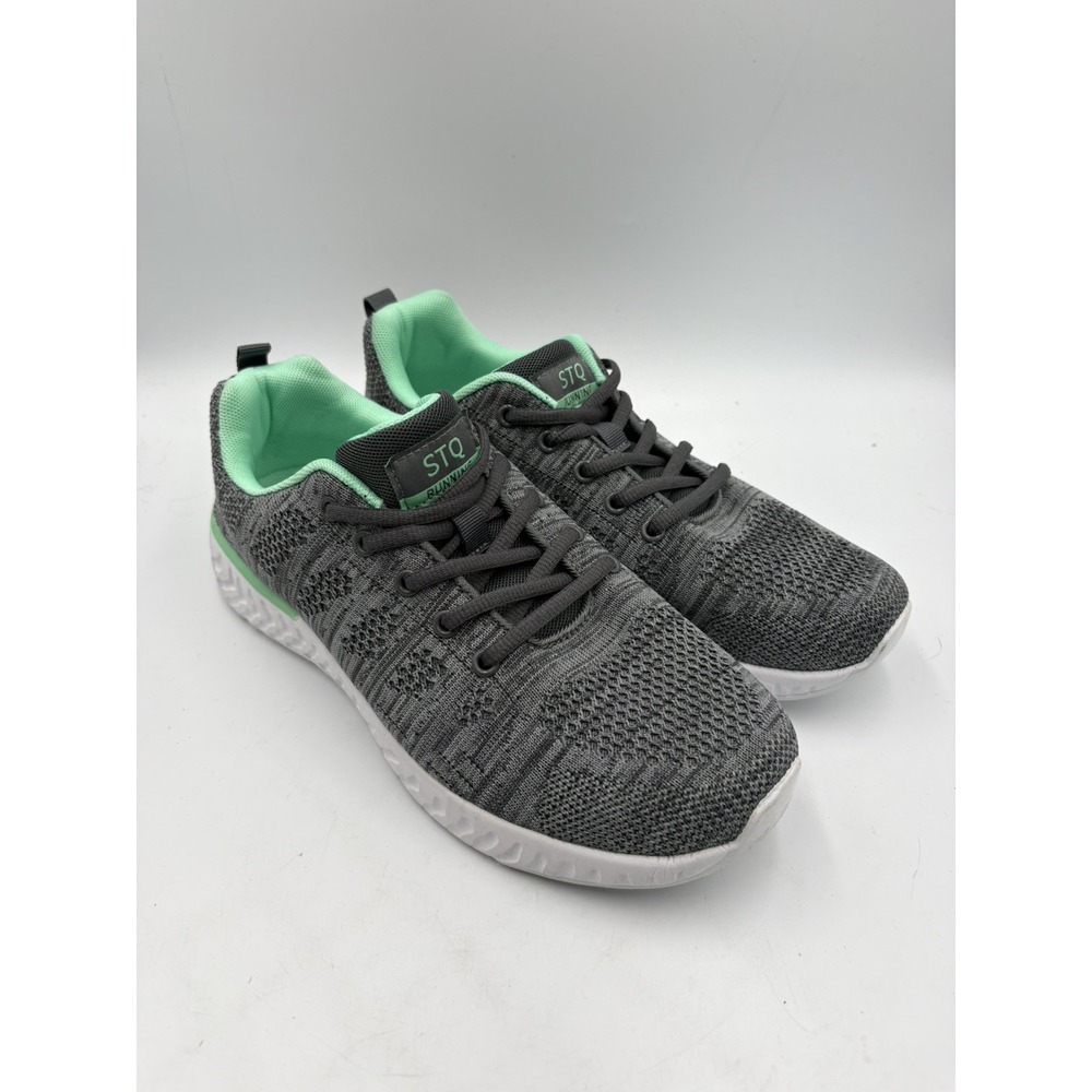STQ Walking Gray/Green/White Low Top Lace-Up Athletic Sneakers Women's Size 8.5